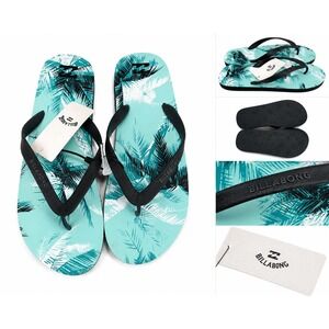 Billabong Tides Flip Flops Teal Palm Leaf Print Sandals ABYL100010 Womens 10 NEW